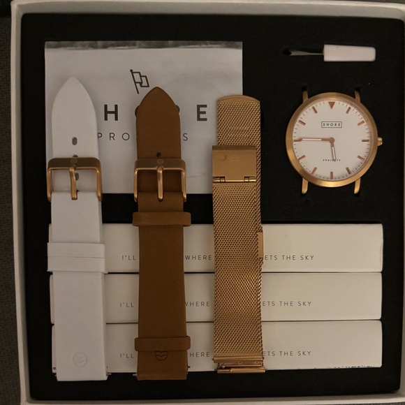 SHORE PROJECTS Holkham Watch with Rose Gold, Tan and White Bands - Picture 2 of 7